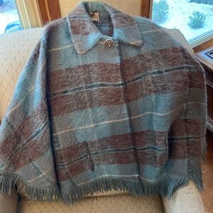 Blue and Brown Plaid Wool capelet